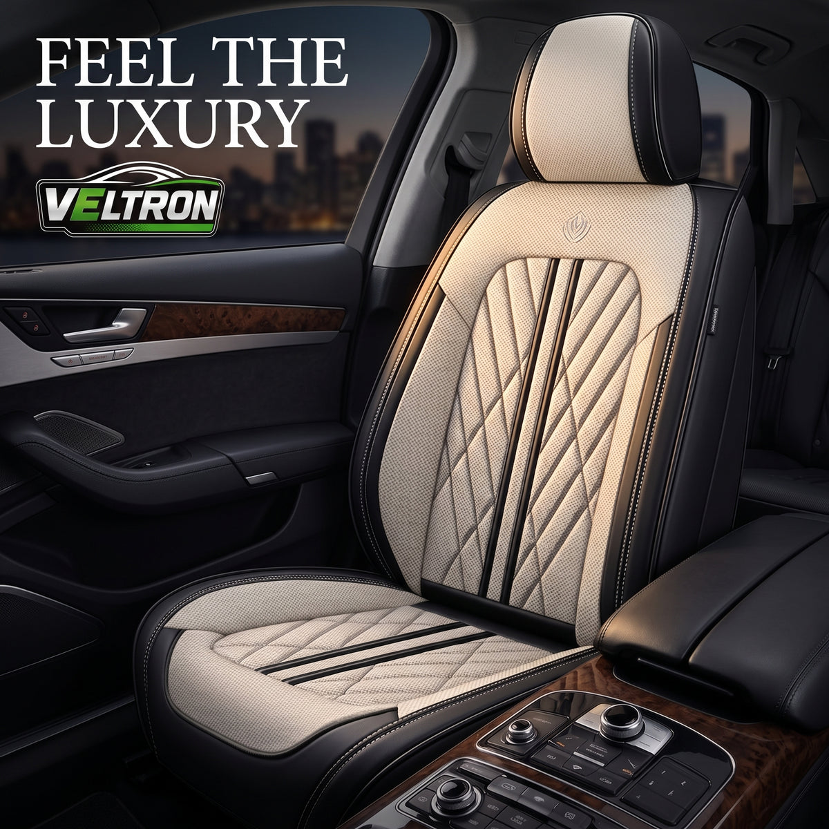 Beige & Black Car Seat Covers