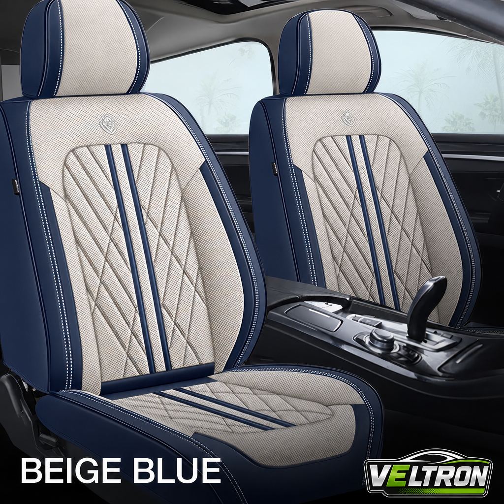 Beige & Blue Car Seat Covers