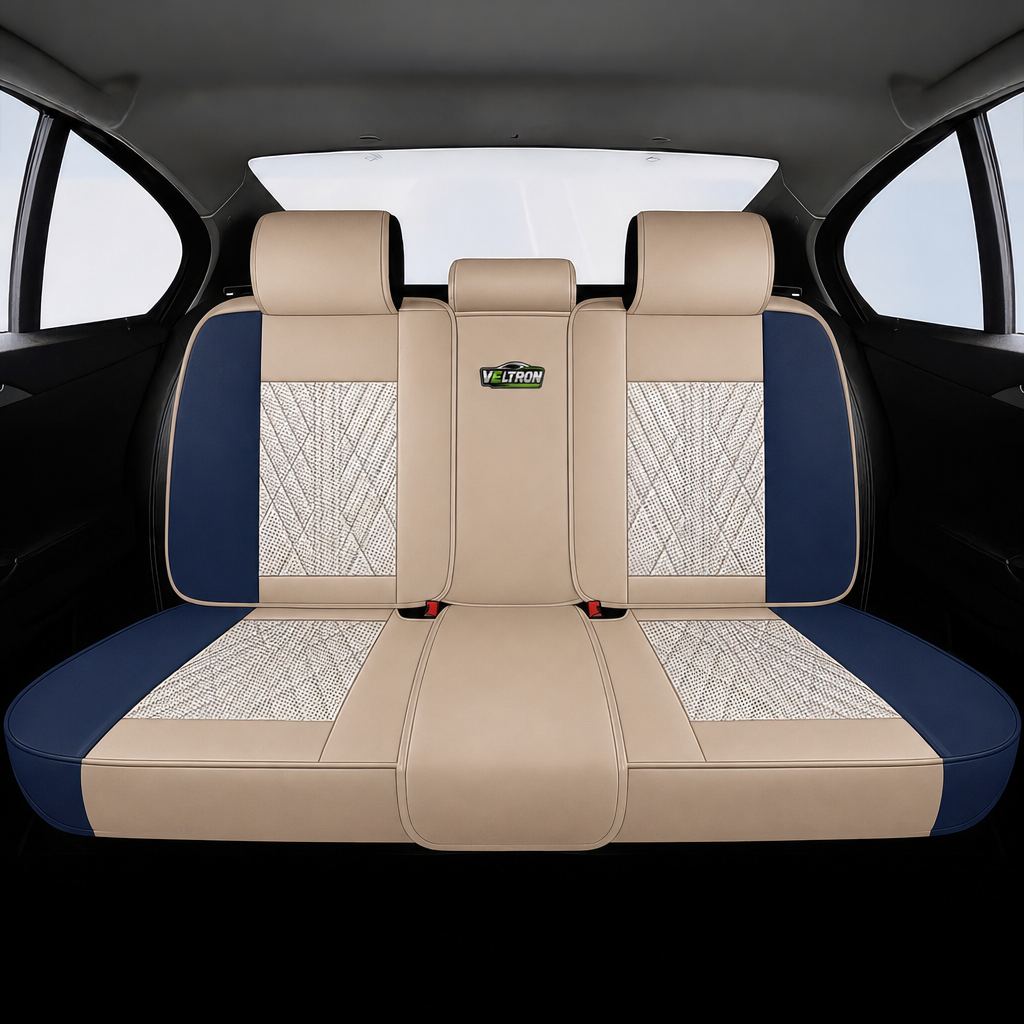 Beige & Blue Car Seat Covers
