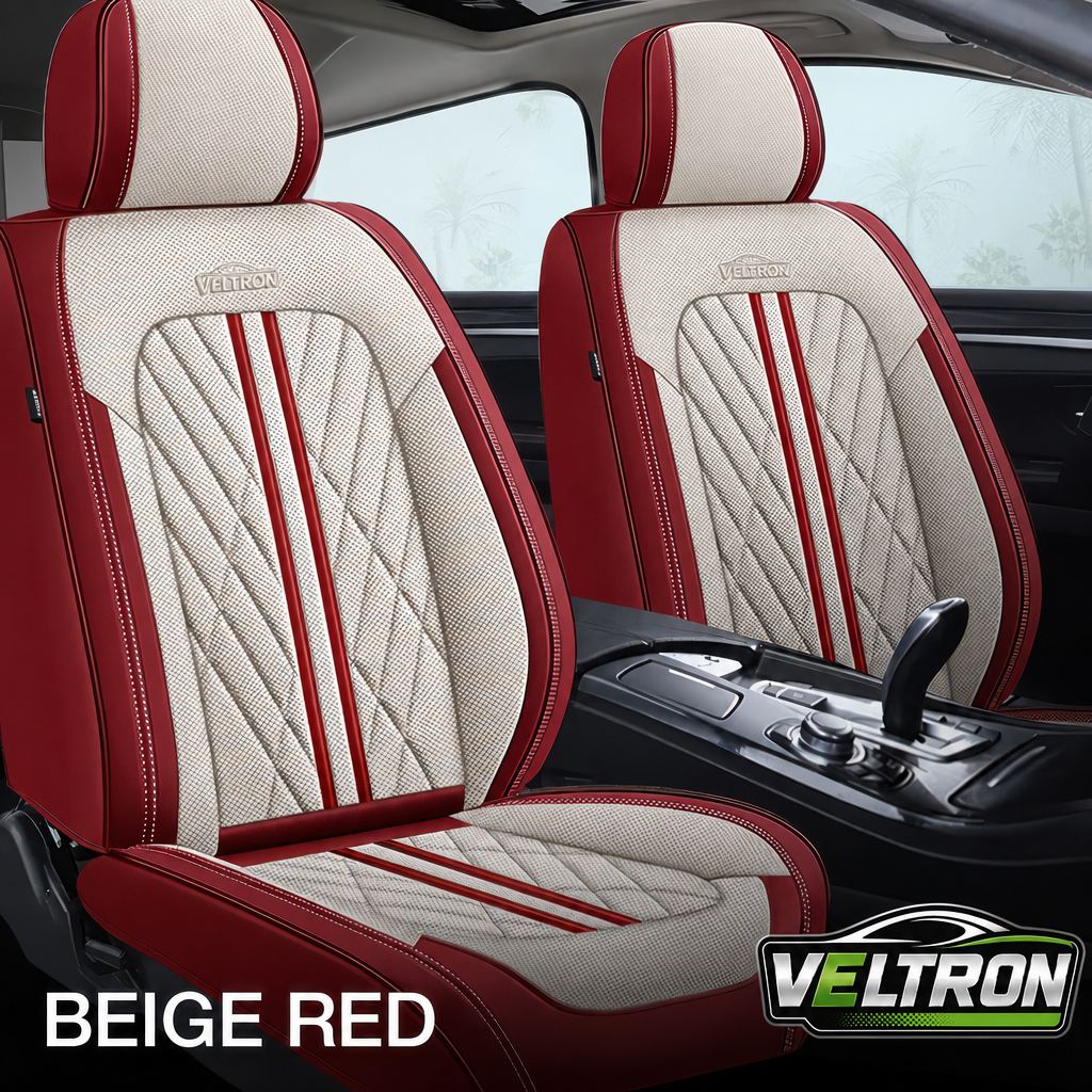 Beige & Red Car Seat Covers